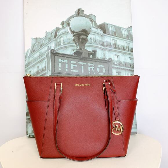 Michael Kors 35T0GCFT7L Charlotte Large Saffiano Leather Tote Bag IN DARK CHERRY - Picture 2 of 6